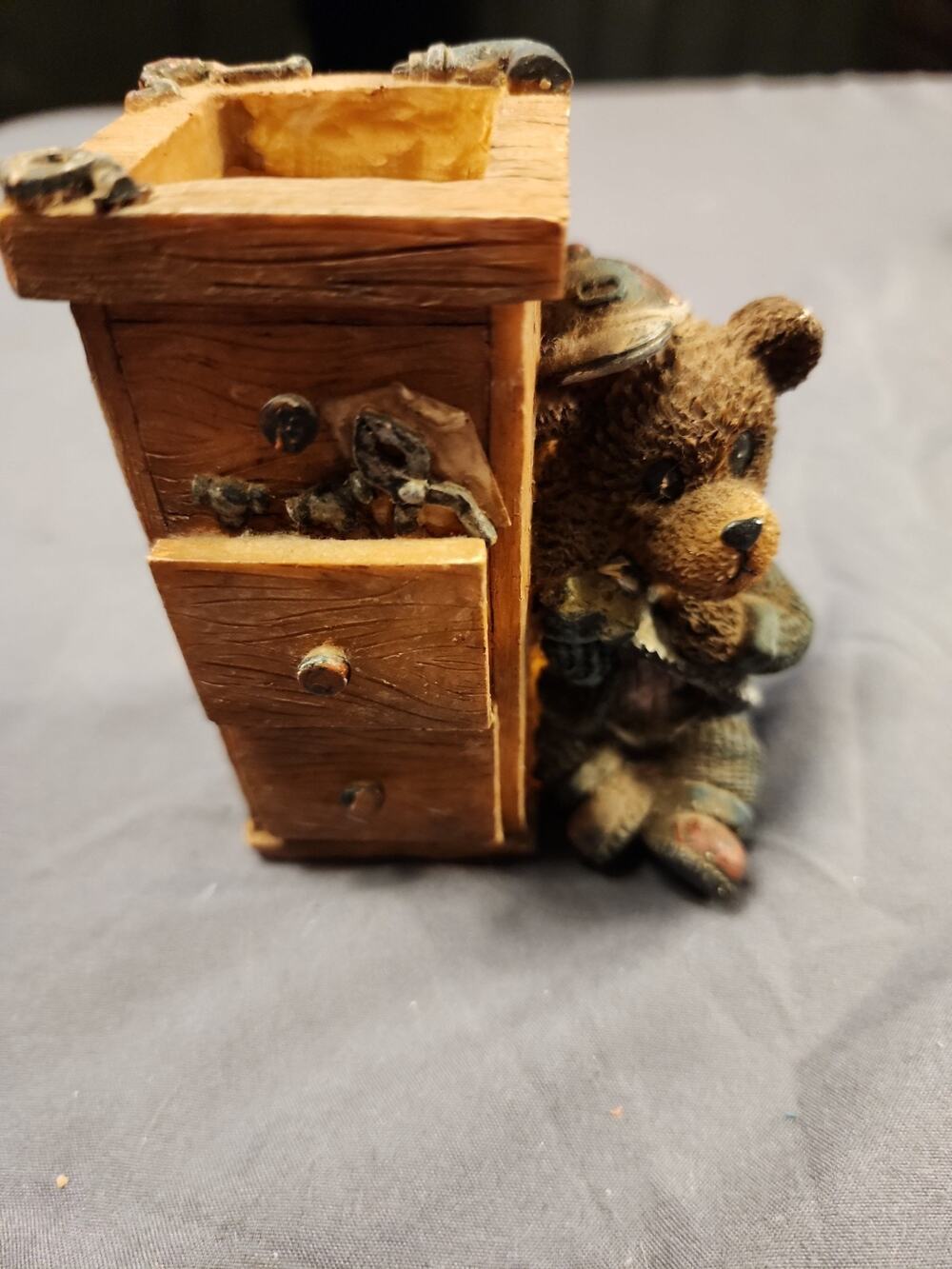 Ks collections ceramic teddy bear Boy with Dresser Tool Storage Box Jewelry Coin